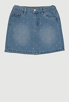 Little Girls Rhinestone Studded Denim Skirt, Blue, Size 4