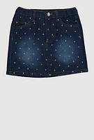 Little Girls Rhinestone Studded Denim Skirt, Blue,