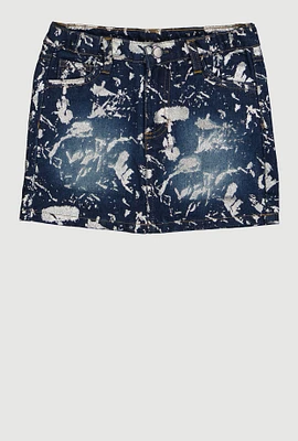 Little Girls Foil Splatter Denim Skirt, Blue, Size 5