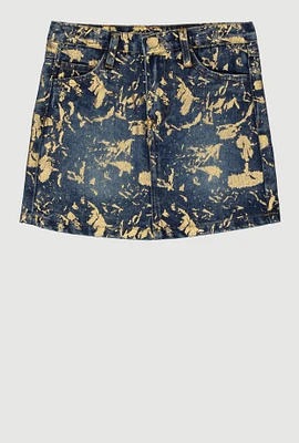 Little Girls Foil Splatter Denim Skirt, Blue, Size 6