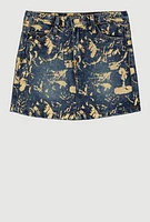 Little Girls Foil Splatter Denim Skirt, Blue, Size 6