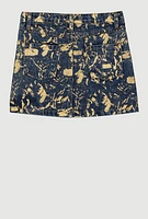 Little Girls Foil Splatter Denim Skirt, Blue, Size 5