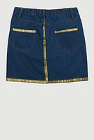Girls Gold Trim Denim Skirt, Blue,