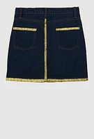 Girls Gold Trim Denim Skirt, Blue, Size 14-16