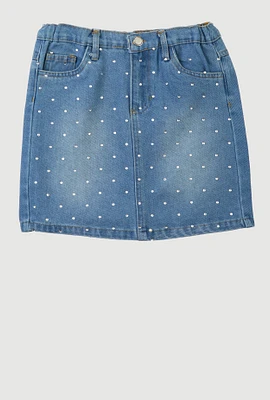 Girls Rhinestone Denim Skirt, Blue,