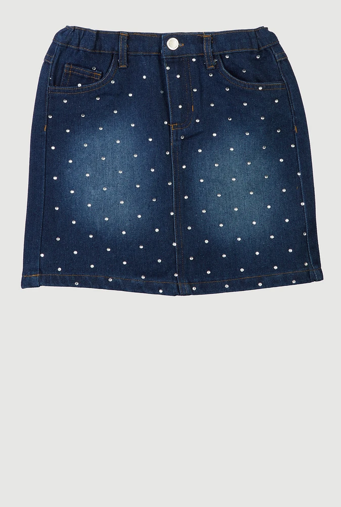 Girls Rhinestone Denim Skirt, Blue, Size 10