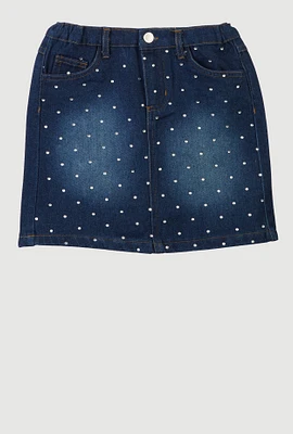 Girls Rhinestone Denim Skirt, Blue, Size 10