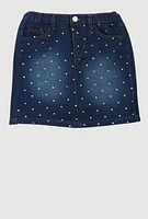Girls Rhinestone Denim Skirt, Blue, Size 10