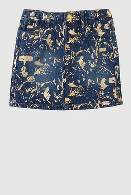 Girls Foil Screen Printed Denim Skirt, Blue,