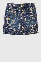 Girls Foil Screen Printed Denim Skirt, Blue,