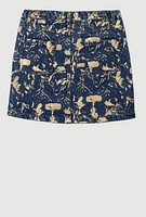 Girls Foil Screen Printed Denim Skirt, Blue,