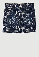 Girls Foil Screen Printed Denim Skirt, Blue,