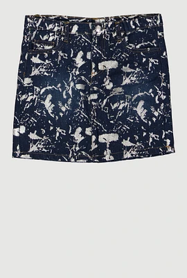 Girls Foil Screen Printed Denim Skirt, Blue,