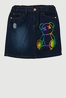 Girls Teddy Bear Graphic Denim Skirt, Blue, Size 7-8