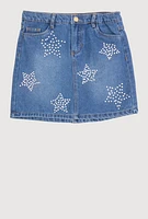 Girls Rhinestone Star Denim Skirt, Blue, Size 12