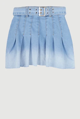 Girls Ombre Denim Pleated Skirt, Blue,