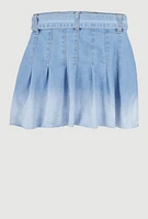 Girls Ombre Denim Pleated Skirt, Blue,