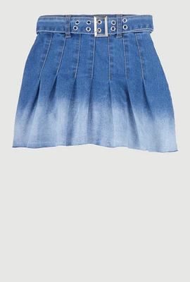 Girls Ombre Denim Pleated Skirt, Blue,