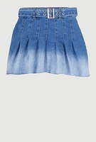Girls Ombre Denim Pleated Skirt, Blue,