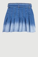 Girls Ombre Denim Pleated Skirt, Blue,