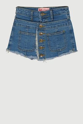 Girls Frayed Pintuck Denim Skort, Blue,