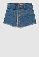 Girls Frayed Pintuck Denim Skort, Blue,