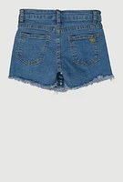 Girls Frayed Pintuck Denim Skort, Blue,