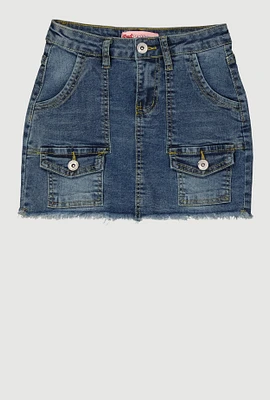 Girls Denim Cargo Skirt, Blue, Size 14