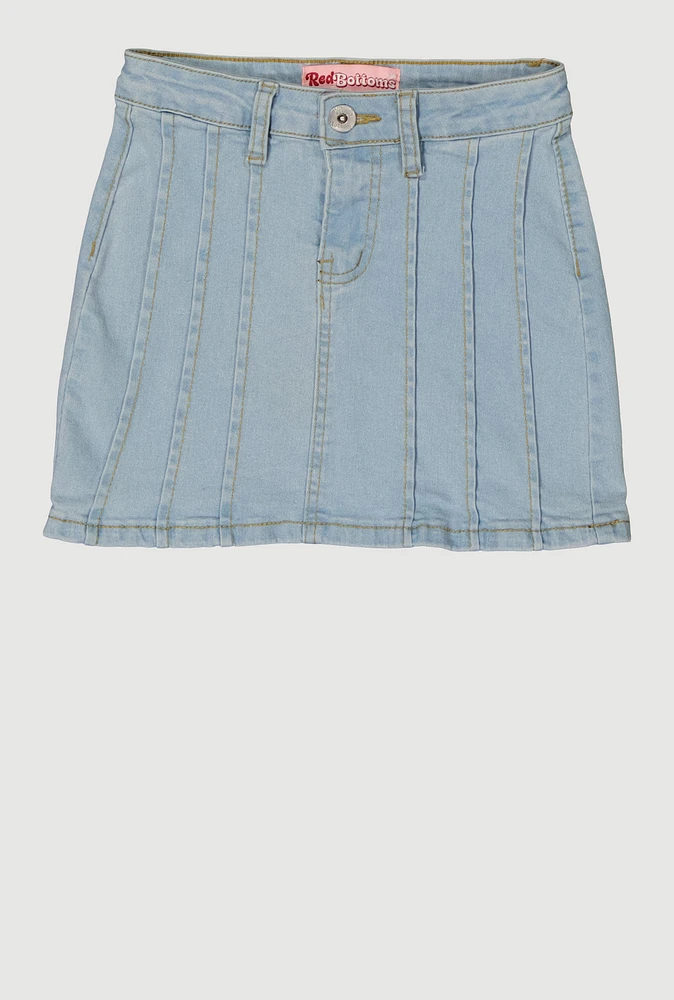 Girls Denim Pintuck Skirt, Blue, Size 14