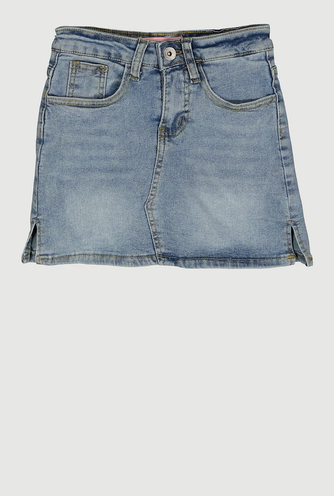 Girls Side Slit Denim Skort, Blue, Size 7