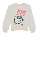 Little Girls Hello Kitty Plush Sleeve Sweatshirt, White, Size 4