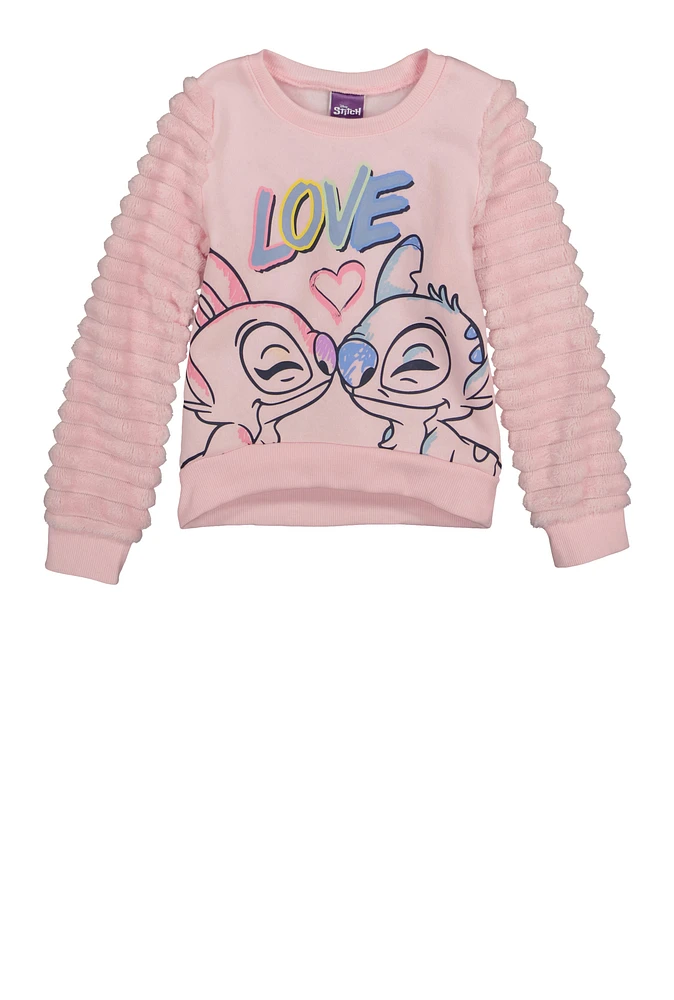 Little Girls Love Angel and Stitch Sweatshirt, Pink, Size 4