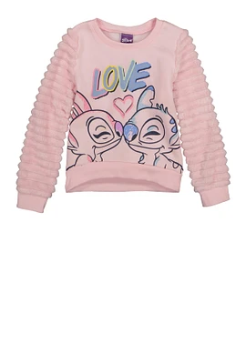 Little Girls Love Angel and Stitch Sweatshirt, Pink, Size 4