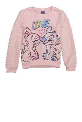 Girls Love Angel and Stitch Sweatshirt, Pink, Size 10