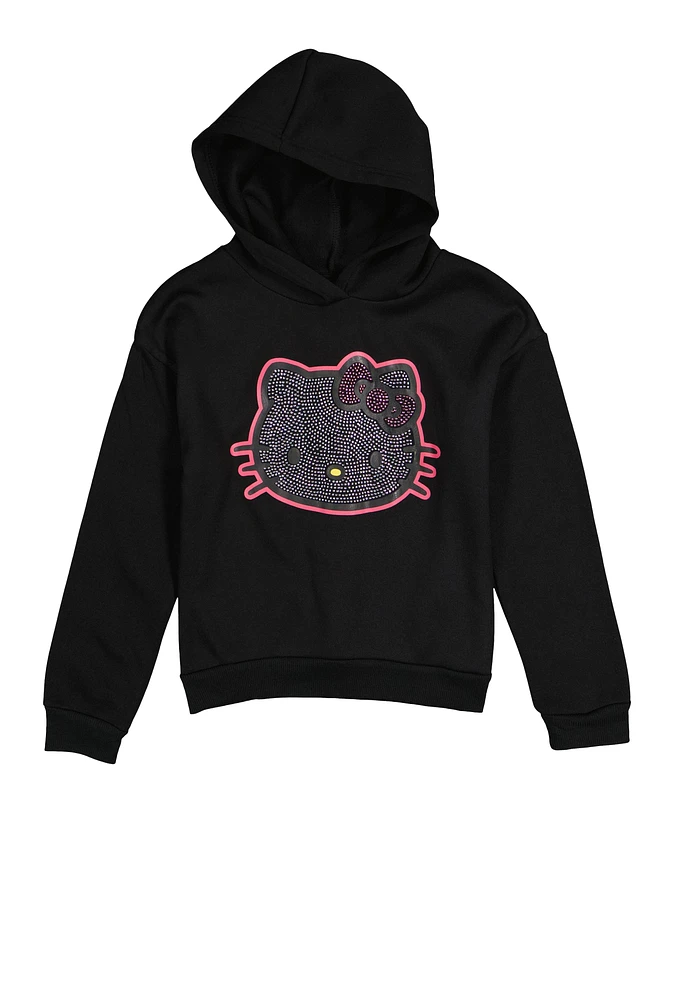 Girls Hello Kitty Rhinestone Hoodie, Black, Size 7