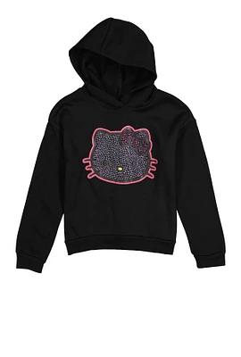 Girls Hello Kitty Rhinestone Hoodie, Black, Size 12