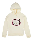 Girls Rhinestone Hello Kitty Hoodie, Beige,