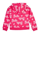 Girls Barbie Graphic Print Zip Front Hoodie, Pink, Size 10