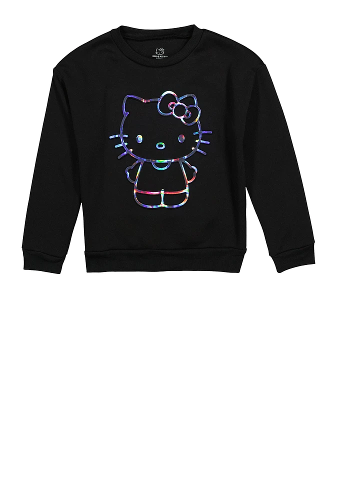 Girls Hello Kitty 3D Foil Graphic Sweatshirt, Black,