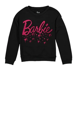 Girls Barbie 3D Embossed Glitter Graphic Sweatshirt, Black, Size 8