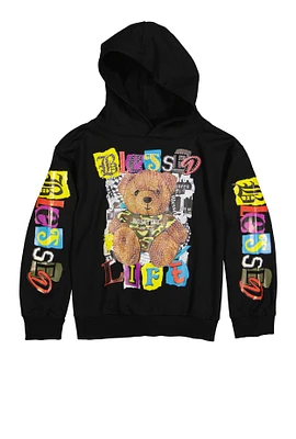 Girls Blessed Life Graphic Pullover Hoodie, Black, Size 10-12