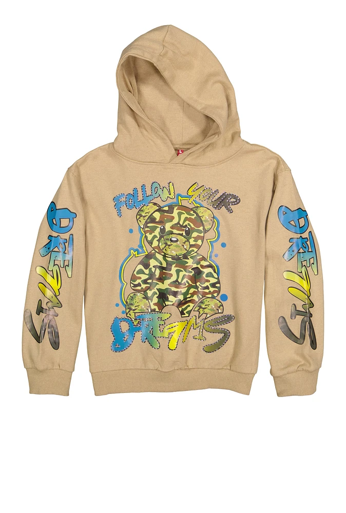 Girls Follow Your Dreams Graphic Pullover Hoodie, Beige, Size 7-8