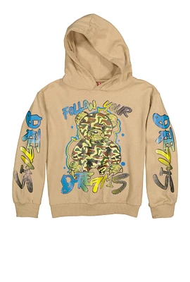 Girls Follow Your Dreams Graphic Pullover Hoodie, Beige, Size 7-8