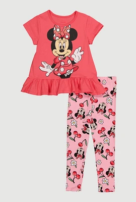 Little Girls Minnie Mouse Graphic Tee and Cherry Leggings, Pink, Size 6X