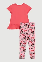 Little Girls Minnie Mouse Graphic Tee and Cherry Leggings, Pink, Size 4