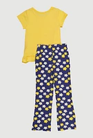 Little Girls Minnie Mouse Graphic Tee and Floral Pants, Yellow, Size 5-6