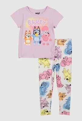 Little Girls Bluey Graphic Tee and Leggings, Purple, Size 6X
