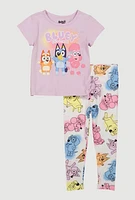 Little Girls Bluey Graphic Tee and Leggings, Purple, Size 6X