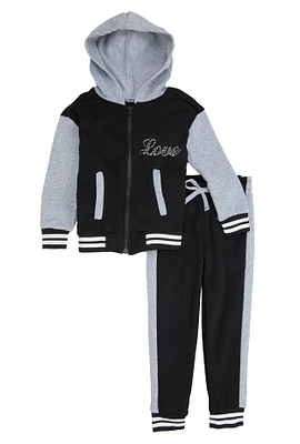 Little Girls Love Color Block Front Zip Hoodie and Joggers, Multi, Size 5-6