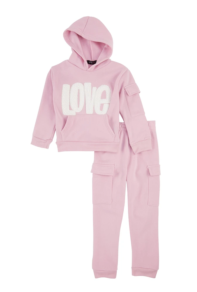 Little Girls Love Hoodie and Cargo Joggers, Pink, Size 5-6